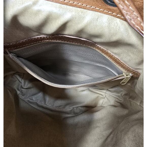 Vintage Pelletteria SPIGOLA Italy Crossbody Drawstring Cognac Leather Bag Purse - Picture 12 of 13